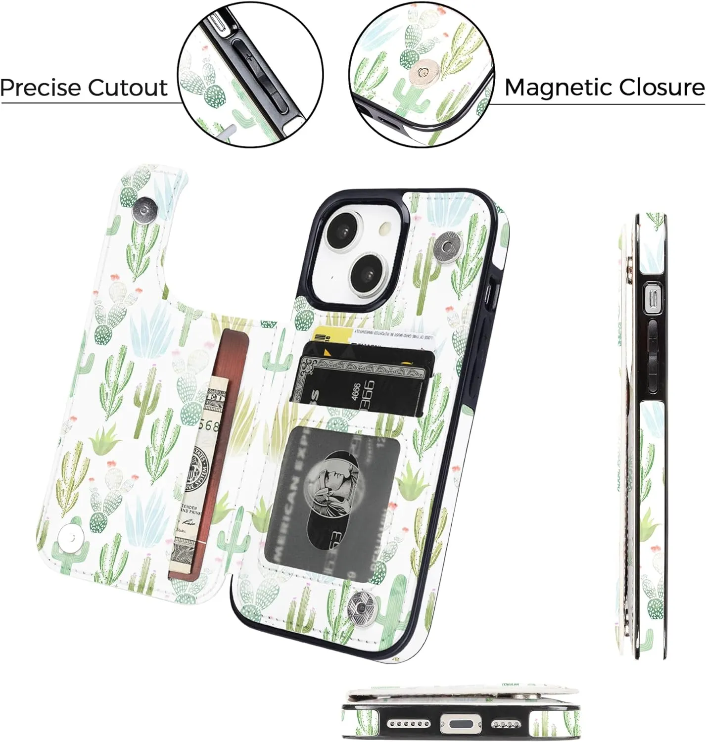 i Phone 16 Pro Max Plus Wallet Case Card Holder Slot Folio Flip PU Leather Kickstand Double Magnetic Clasp
