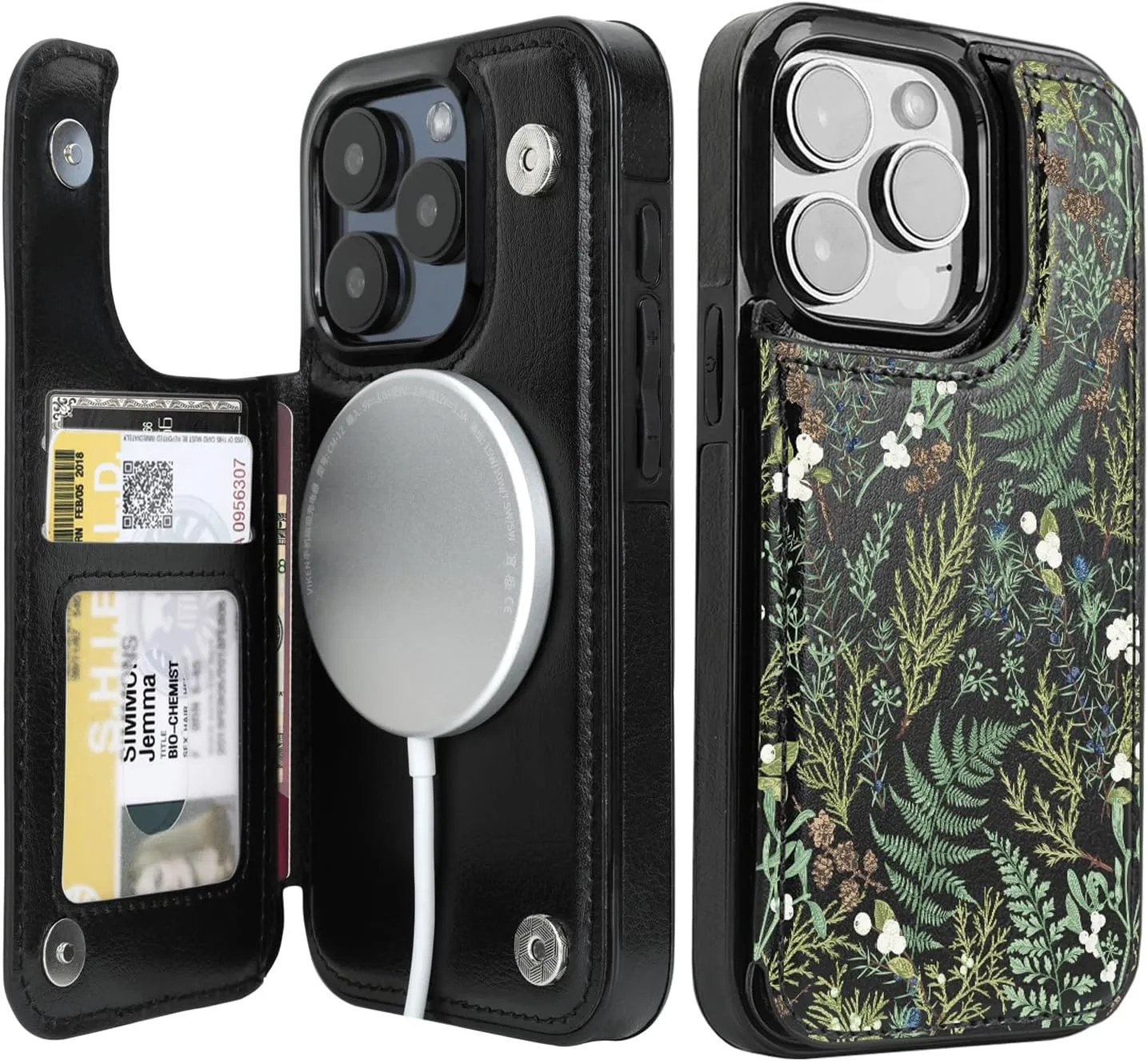 i Phone 16 Pro Max Plus Wallet Case Card Holder Slot Folio Flip PU Leather Kickstand Double Magnetic Clasp