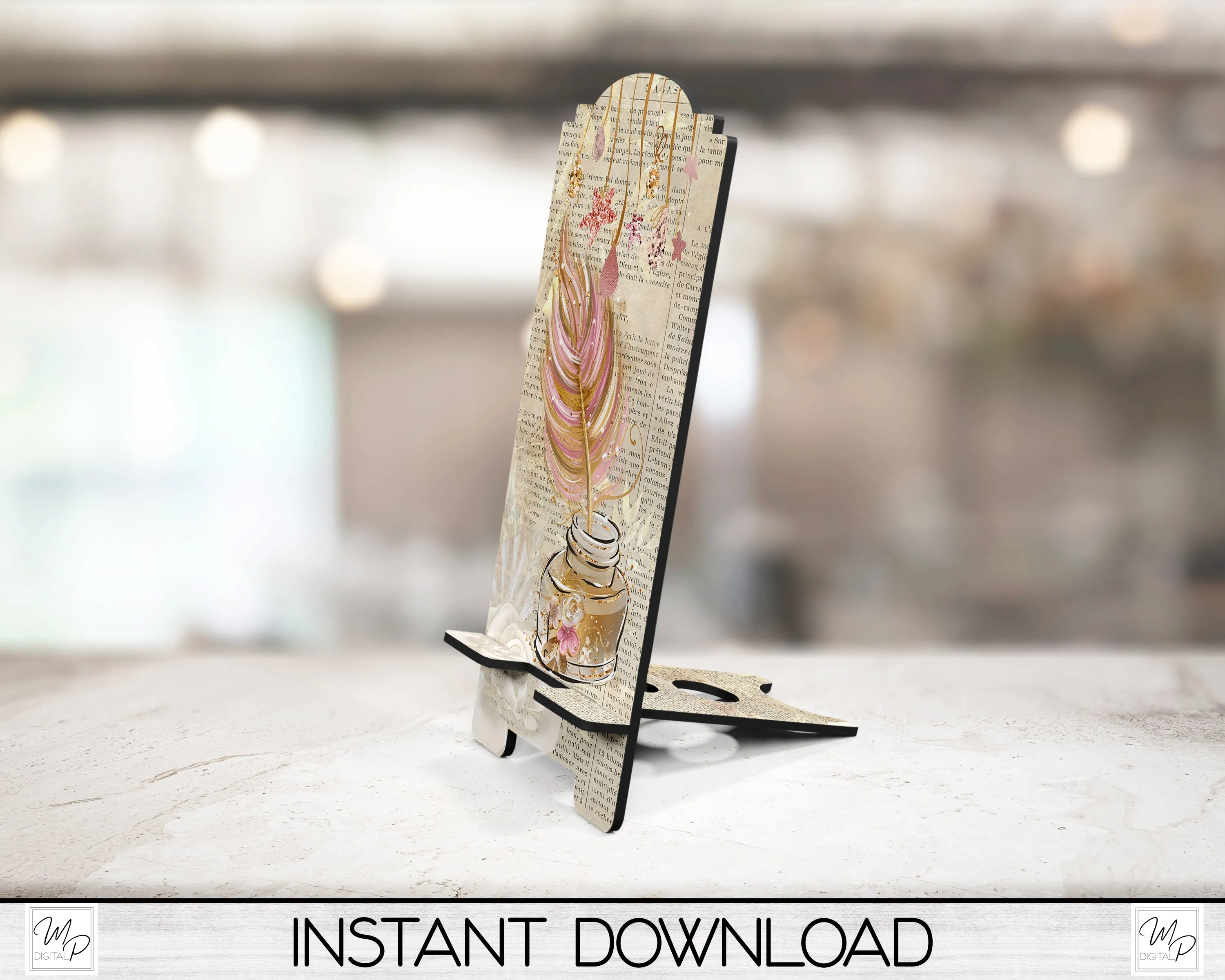 Inkwell and Feather Cell Phone Stand PNG for Sublimation Design, Digital Download