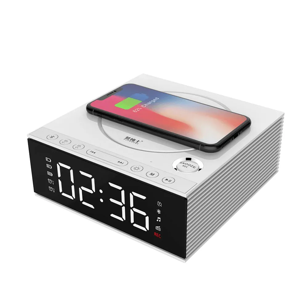 J21S Multifunctional Bluetooth Speaker Phone Wireless Charger FM Radio DIY Alarm Clock Music Record