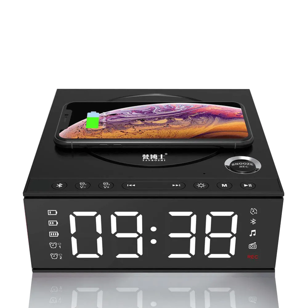 J21S Multifunctional Bluetooth Speaker Phone Wireless Charger FM Radio DIY Alarm Clock Music Record