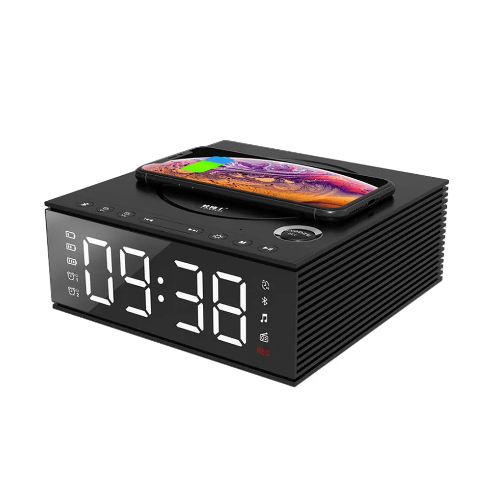 J21S Multifunctional Bluetooth Speaker Phone Wireless Charger FM Radio DIY Alarm Clock Music Record