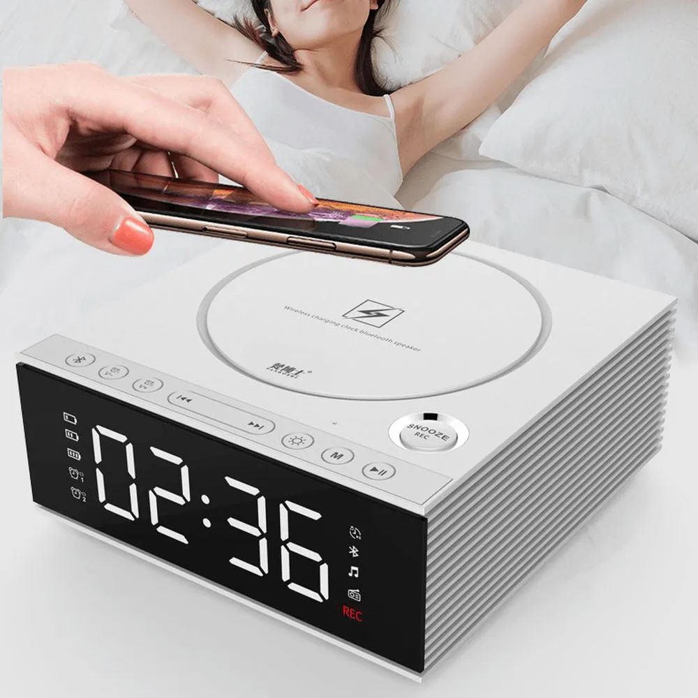 J21S Multifunctional Bluetooth Speaker Phone Wireless Charger FM Radio DIY Alarm Clock Music Record