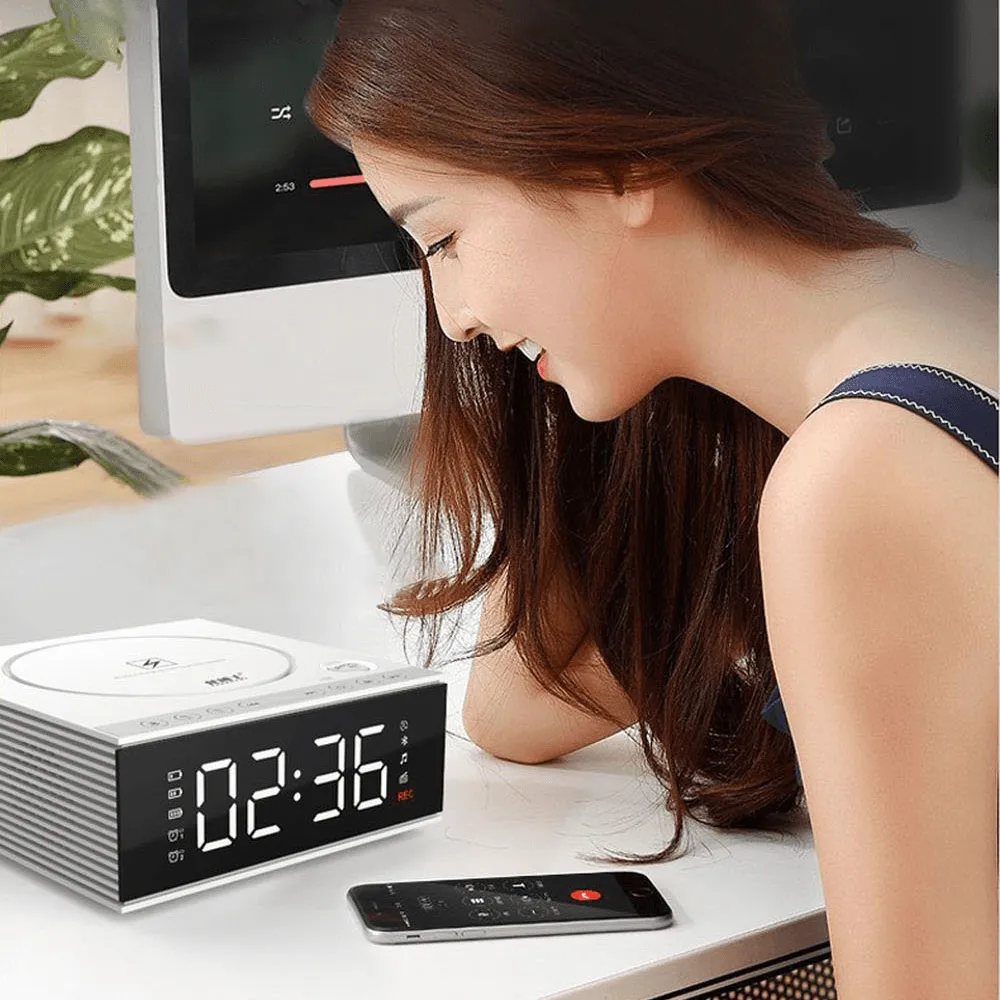 J21S Multifunctional Bluetooth Speaker Phone Wireless Charger FM Radio DIY Alarm Clock Music Record