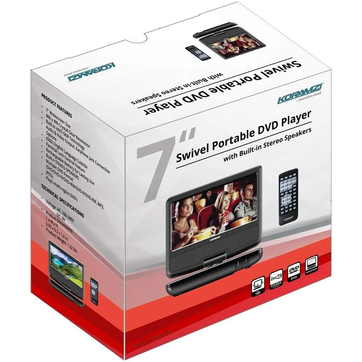 Koramzi Portable 7" Swivel DVD Player