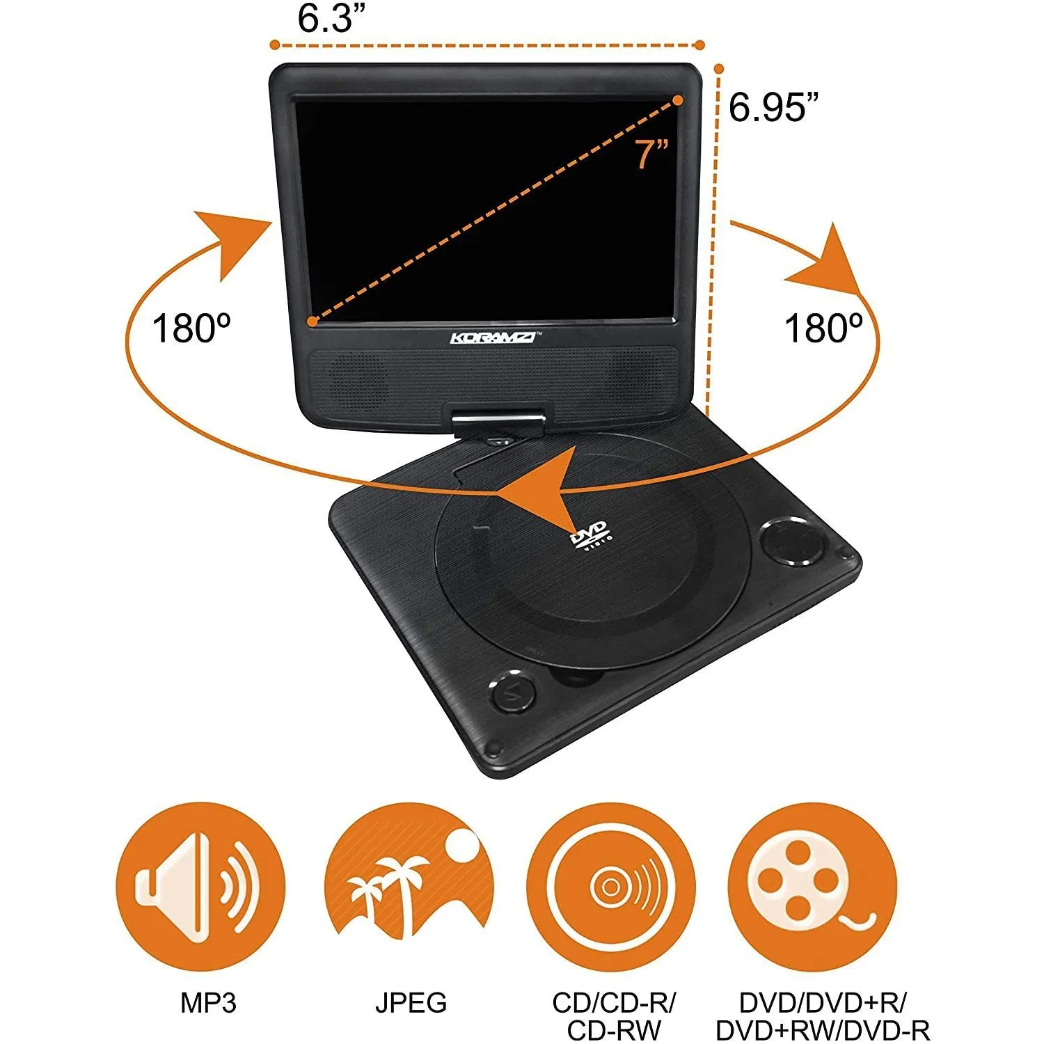 Koramzi Portable 7" Swivel DVD Player