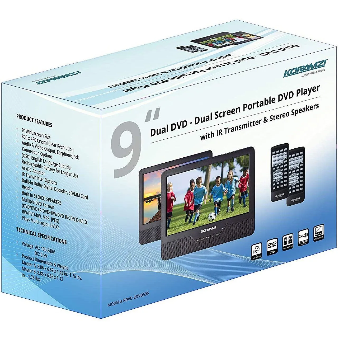 Koramzi Portable 9" Dual Screen Dual DVD Player