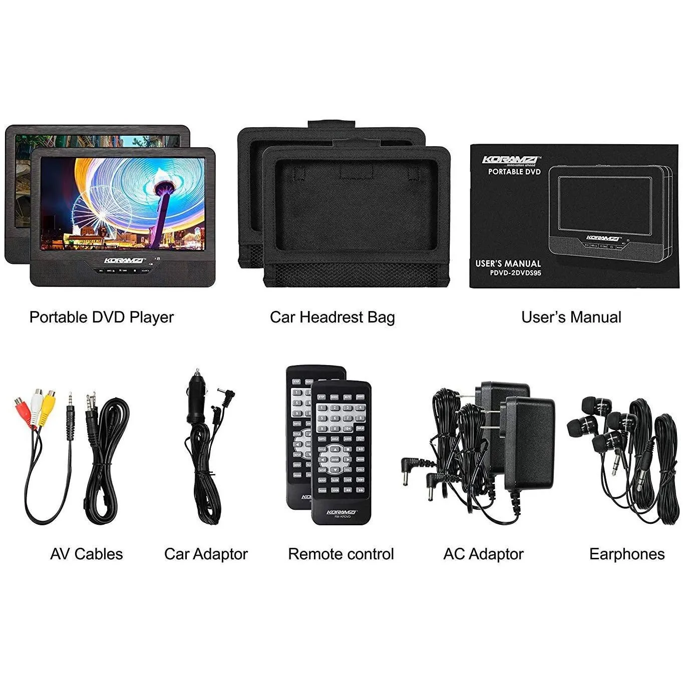 Koramzi Portable 9" Dual Screen Dual DVD Player