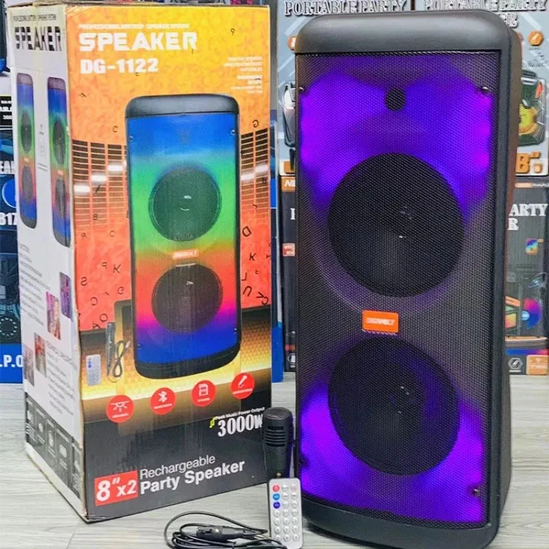 Large Size Subwoofer 3000W Peak Power Portable Dual 8inch Horn Wireless Karaoke Party Bluetooth Speaker Outdoor Led Light Column