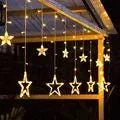 LED Stars Christmas Lighting, Expandable Light Curtain, Christmas Decoration Window with Remote Control and Hooks, 8 Modes, for Christmas