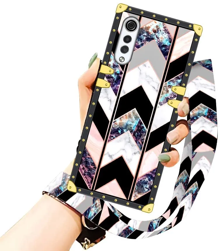 LG Velvet 5G Marble Lanyard Strap Luxury Case