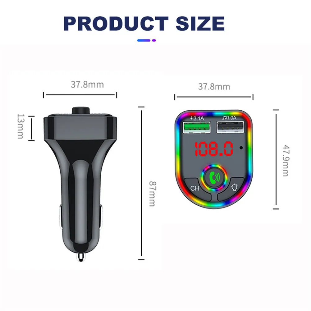 Luminous Bluetooth-compatible 5.0 Car  Fm  Transmitter Hands-free
