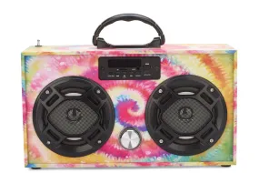 Mini Boombox in Tie Dye - Bluetooth Speaker w/ Enhanced FM Radio & LED