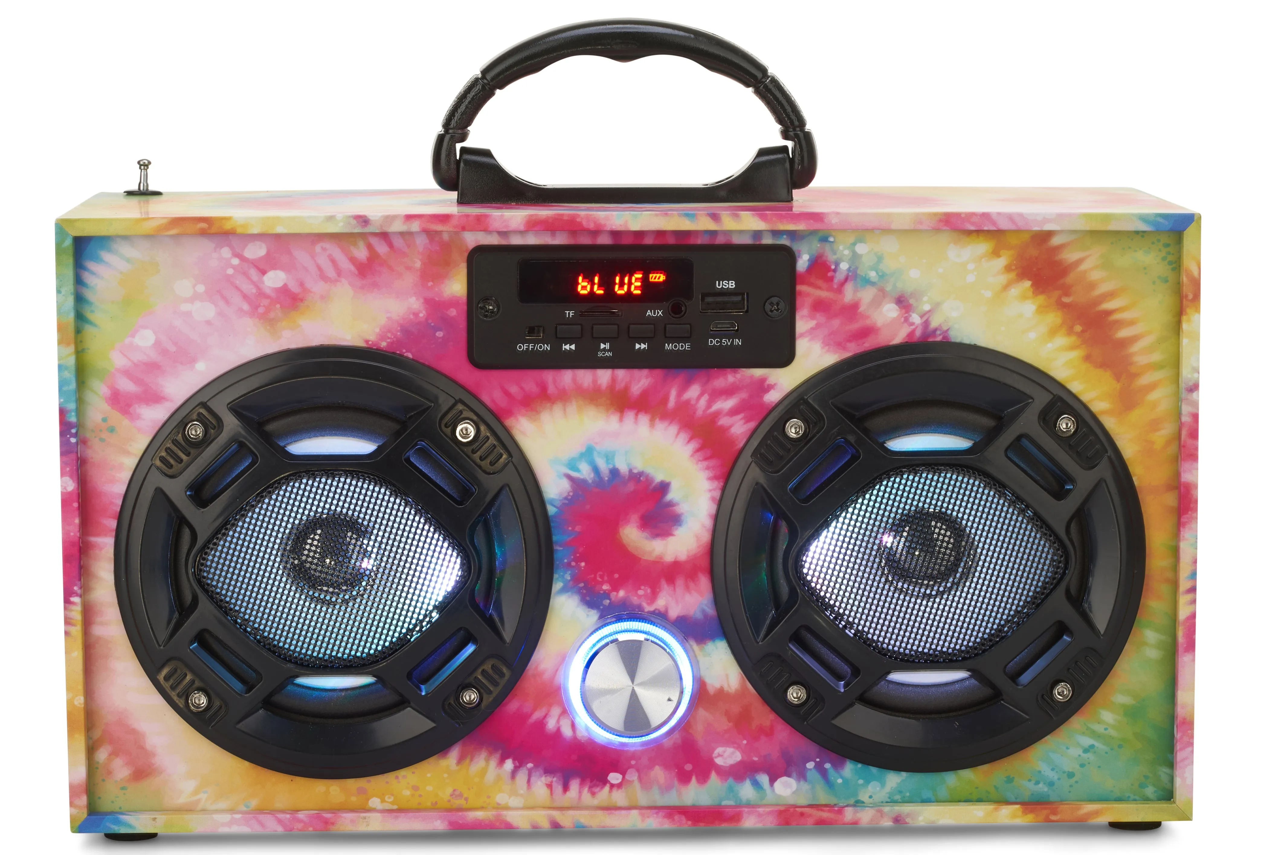 Mini Boombox in Tie Dye - Bluetooth Speaker w/ Enhanced FM Radio & LED