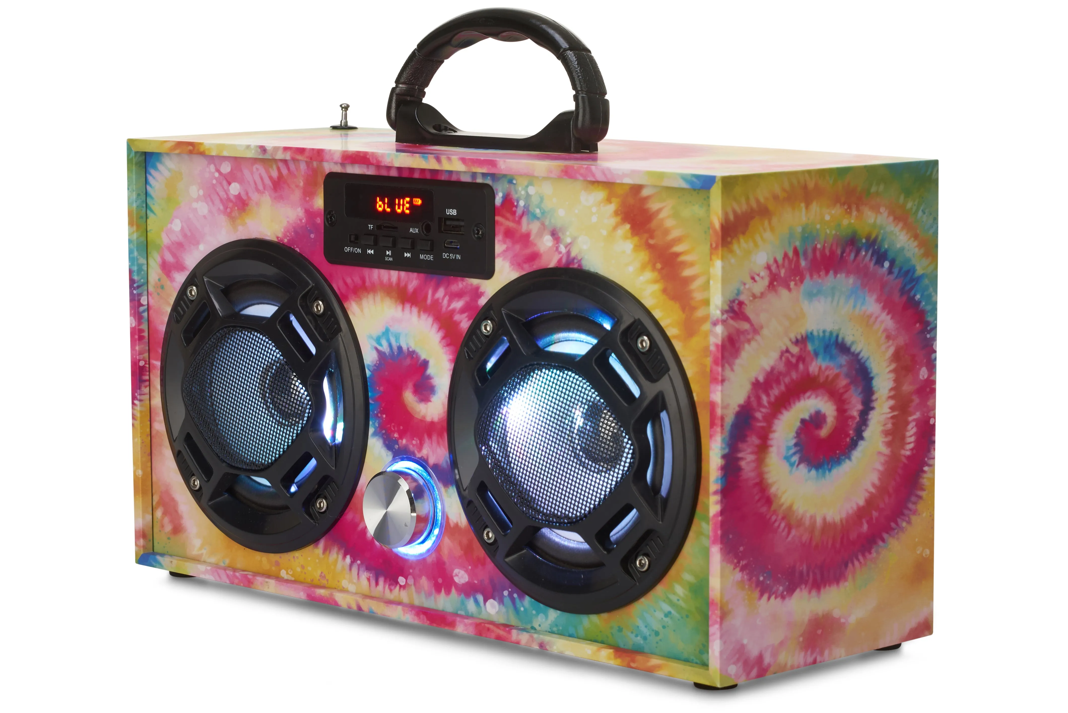 Mini Boombox in Tie Dye - Bluetooth Speaker w/ Enhanced FM Radio & LED