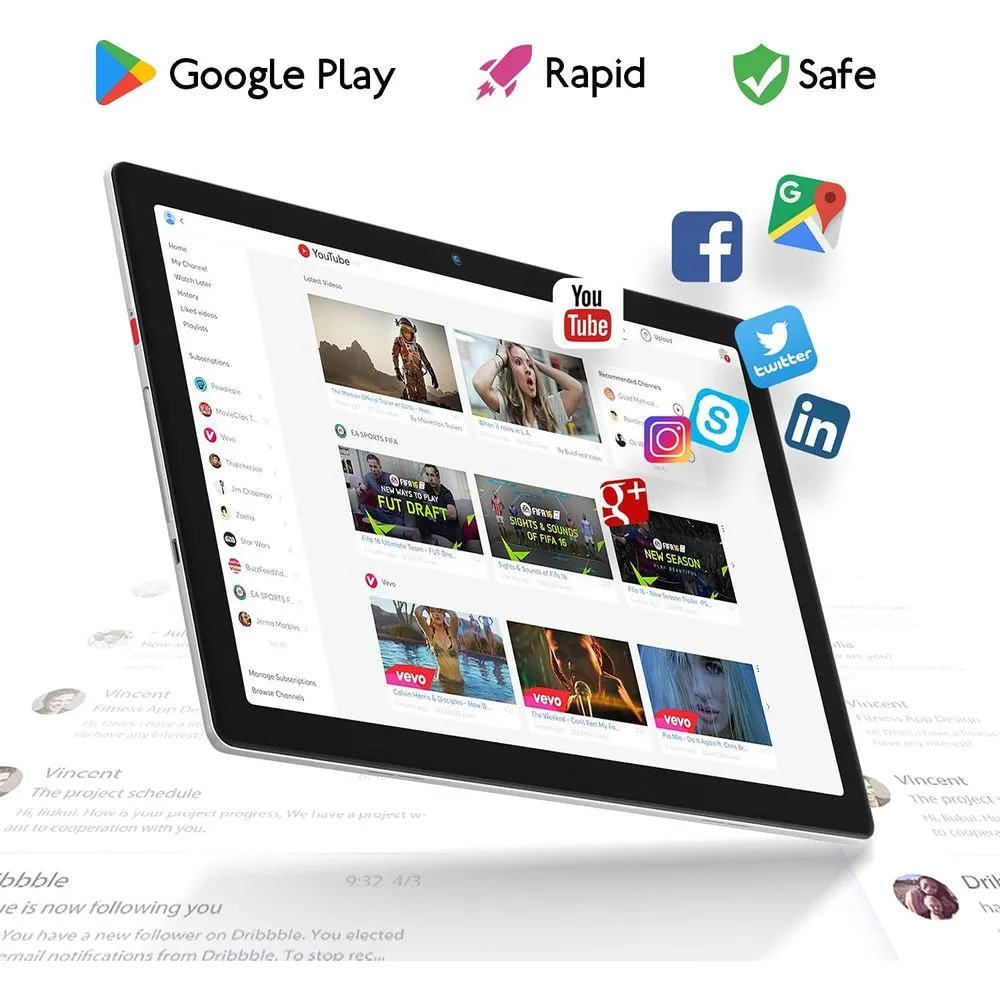 Moderness MB1001 Tablet 10.1 Inch Android 12 OS Quad Core 32GB ROM 1280x800 IPS Display 5000mAh Tablets PC Silver