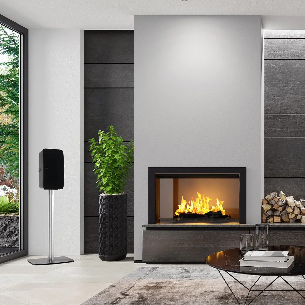 Mountson Premium Fixed-Height Floor Stand for Sonos Five & Play:5 -Each (Black)