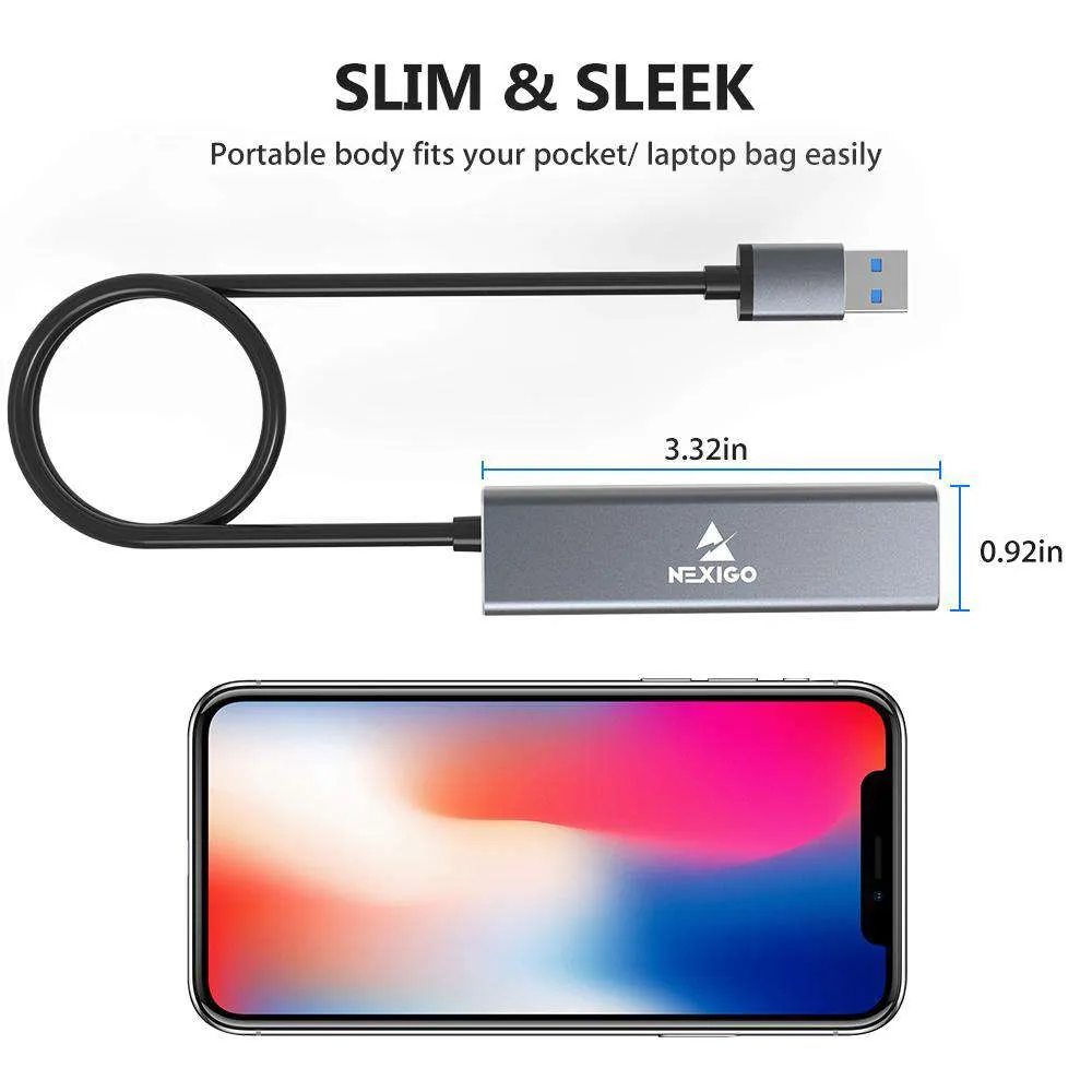 NexiGo 4-Port Aluminum USB 3.0 Hub