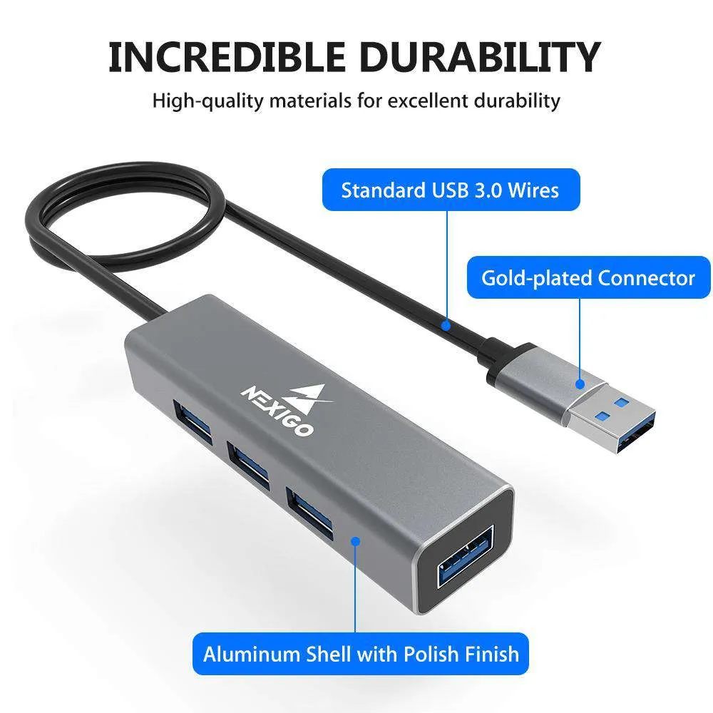 NexiGo 4-Port Aluminum USB 3.0 Hub