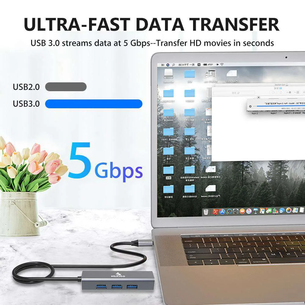 NexiGo 4-Port Aluminum USB 3.0 Hub