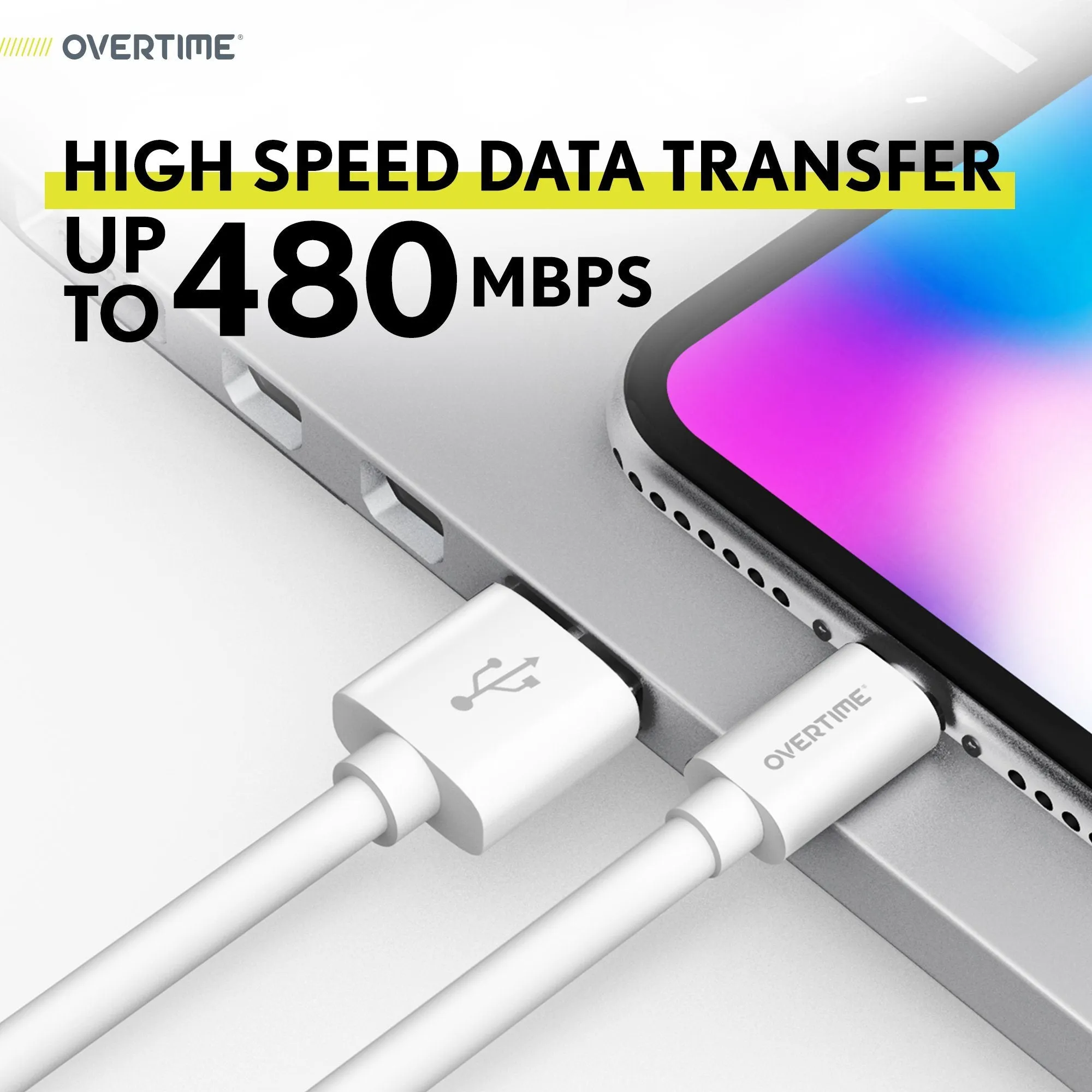 Overtime Apple MFi Certified Lightning Cable 10ft with Dual USB Wall Charger Adapter