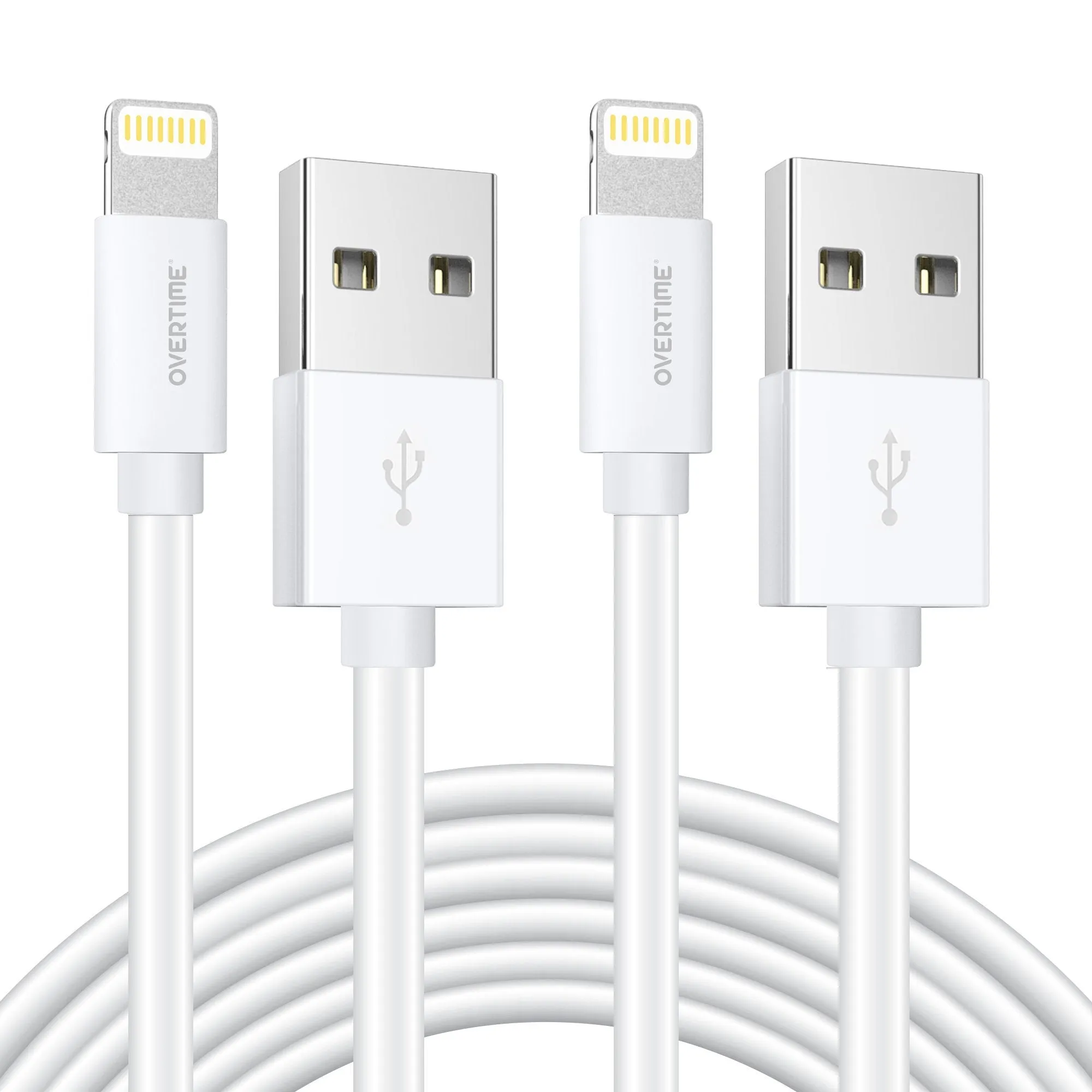 Overtime Apple MFi Certified Lightning Cable 10ft with Dual USB Wall Charger Adapter