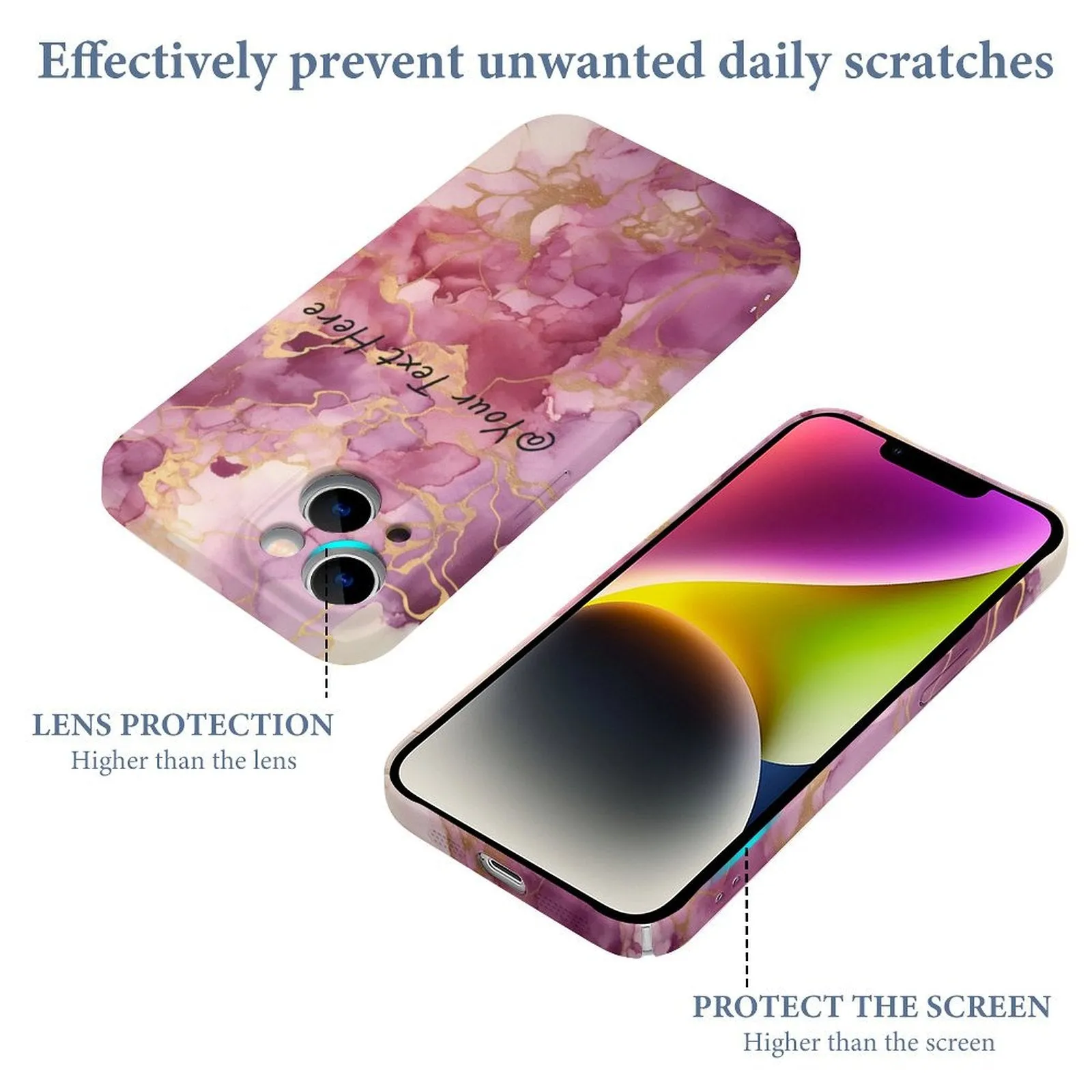 Personalized Logo Pink Marble Slim Mobile Phone Case for iPhone 14