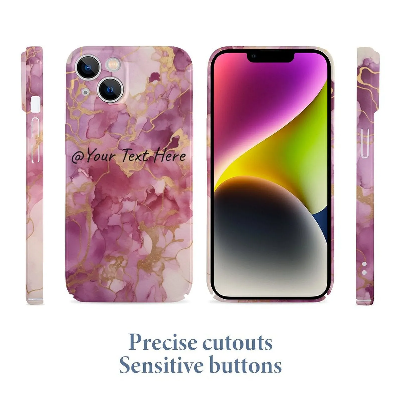 Personalized Logo Pink Marble Slim Mobile Phone Case for iPhone 14