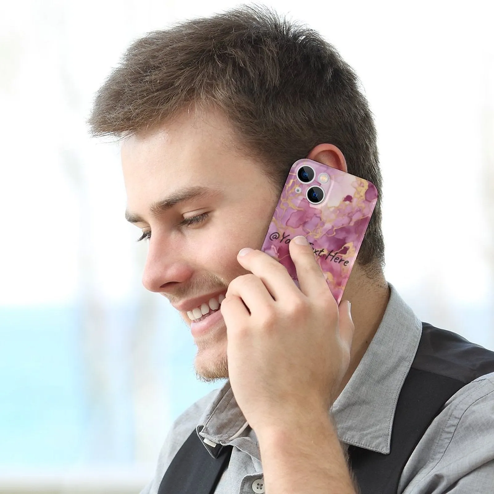 Personalized Logo Pink Marble Slim Mobile Phone Case for iPhone 14