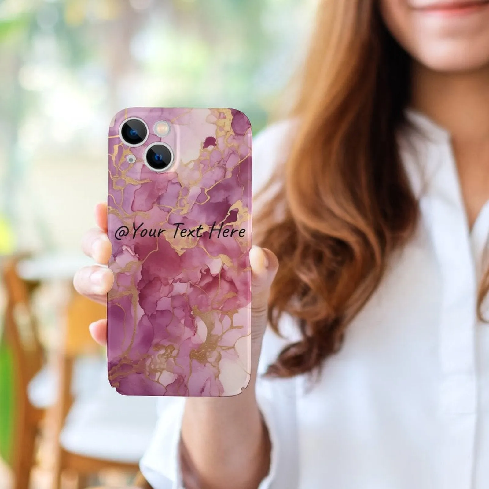 Personalized Logo Pink Marble Slim Mobile Phone Case for iPhone 14