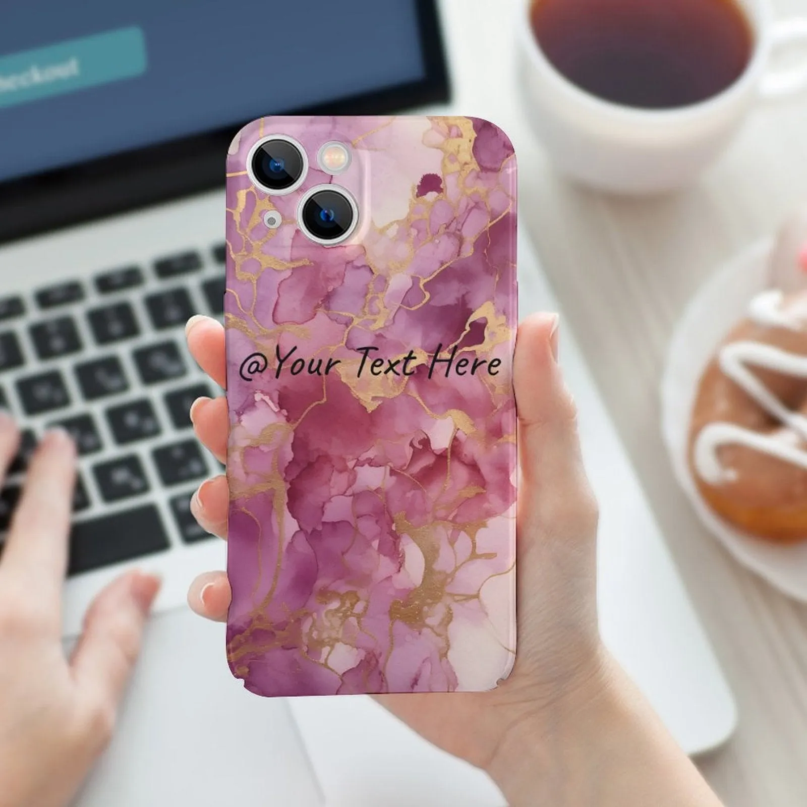 Personalized Logo Pink Marble Slim Mobile Phone Case for iPhone 14