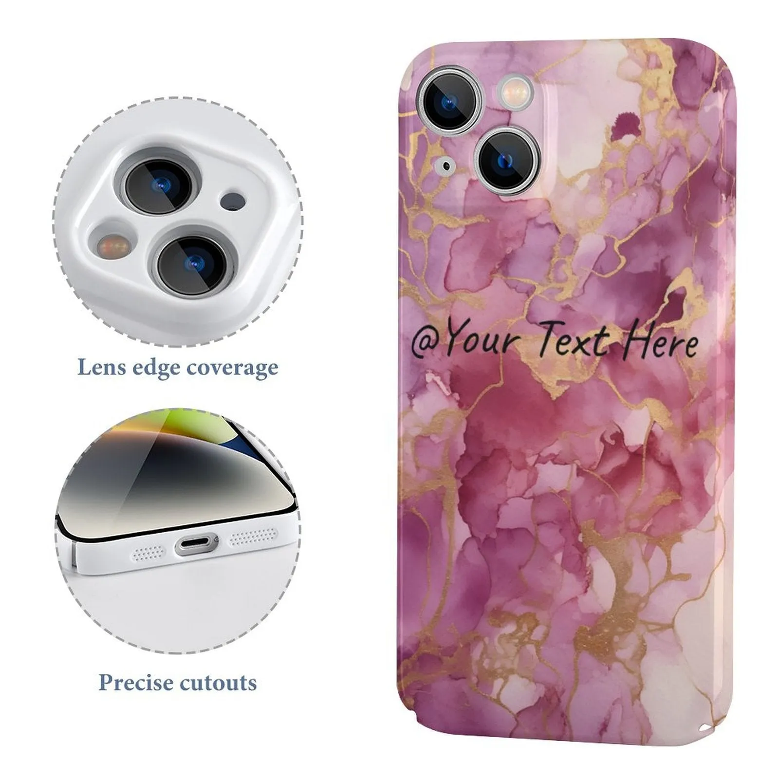 Personalized Logo Pink Marble Slim Mobile Phone Case for iPhone 14