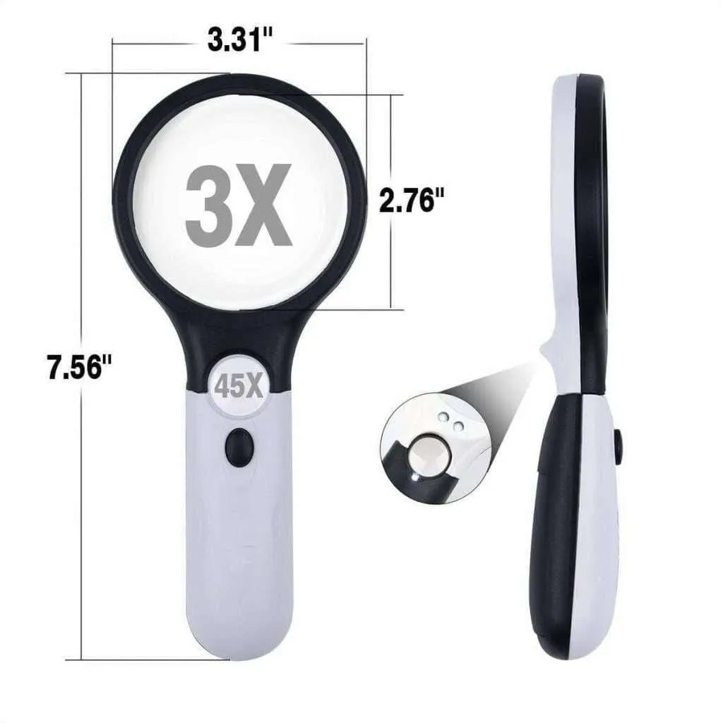 Portable 3X and 45X Handheld Magnifying Glass with LED Lights