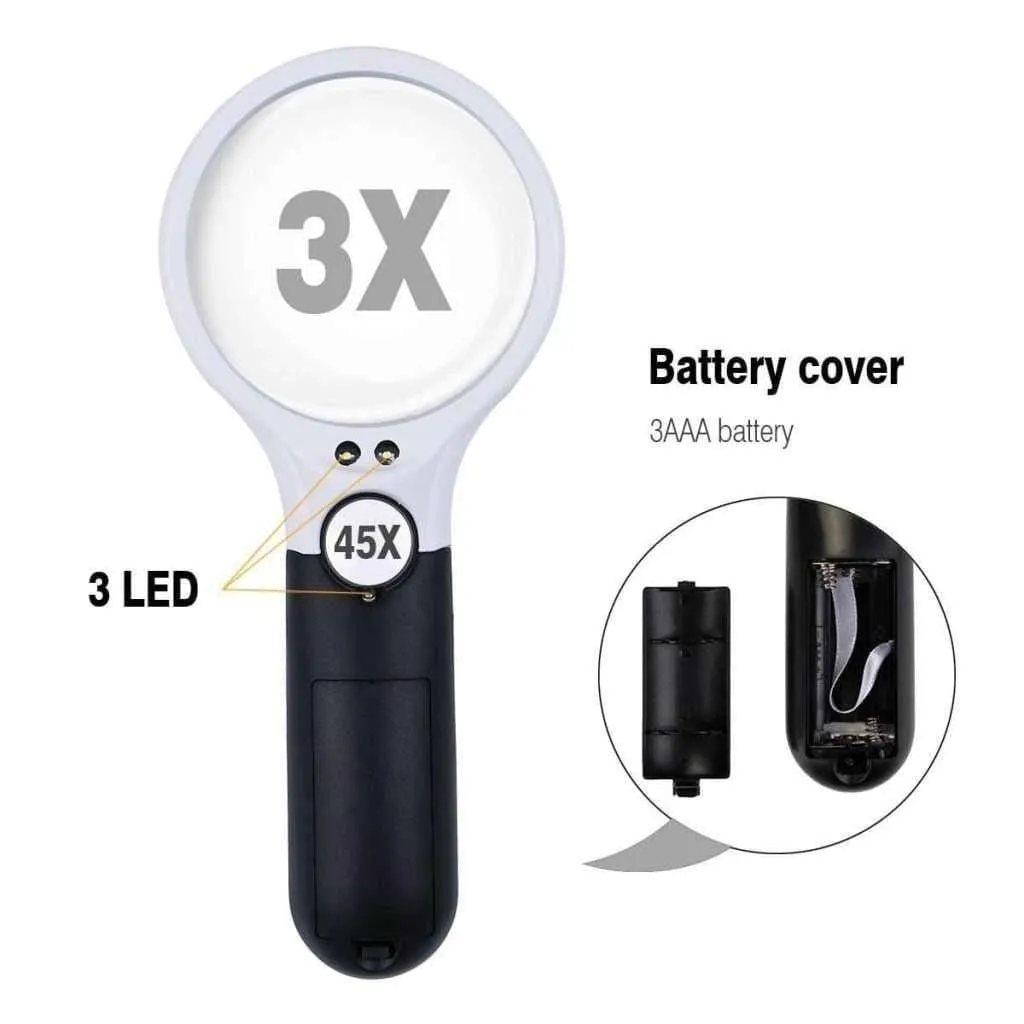 Portable 3X and 45X Handheld Magnifying Glass with LED Lights