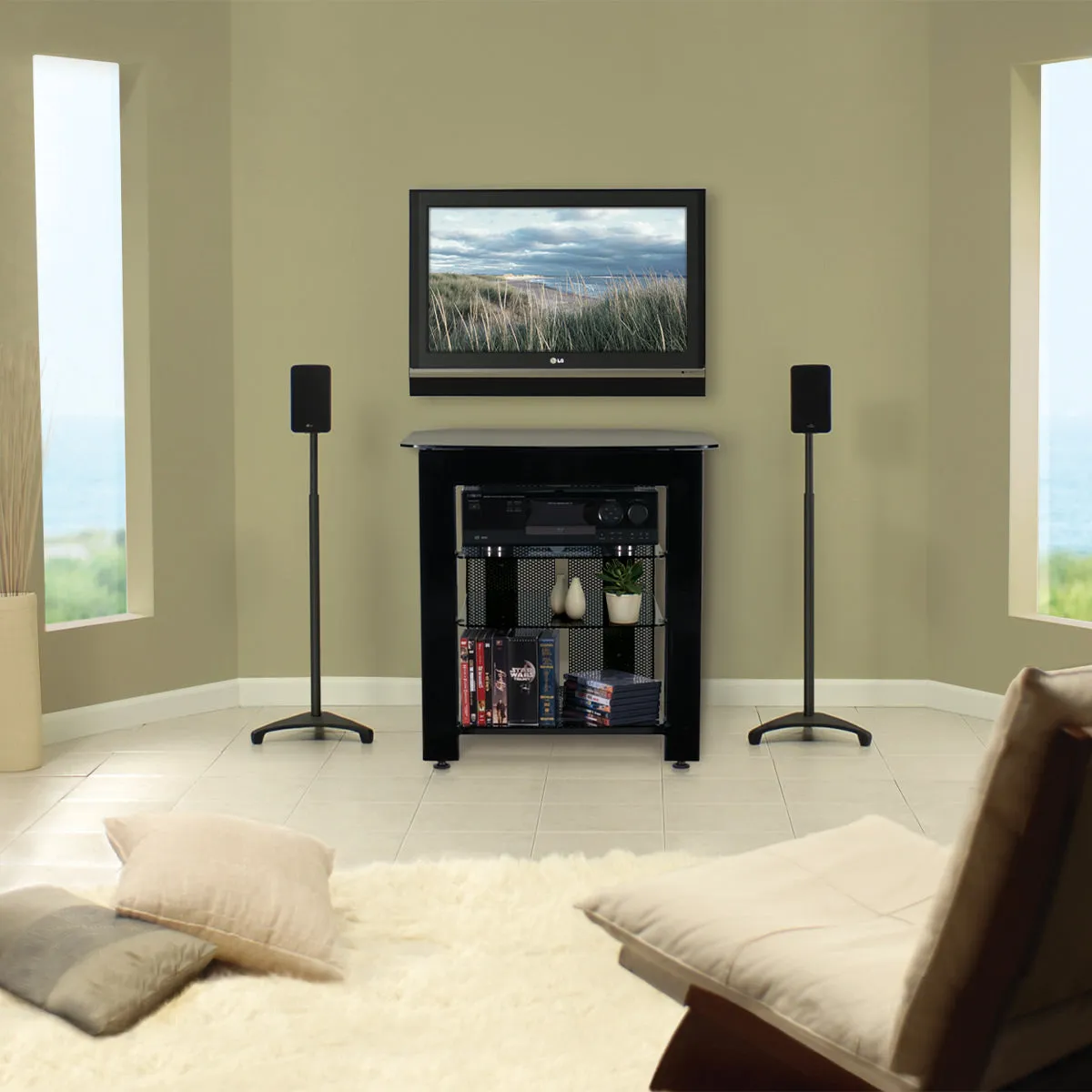 Sanus EFSat Height-Adjustable Stands for Satellite Speakers - Pair (Black)