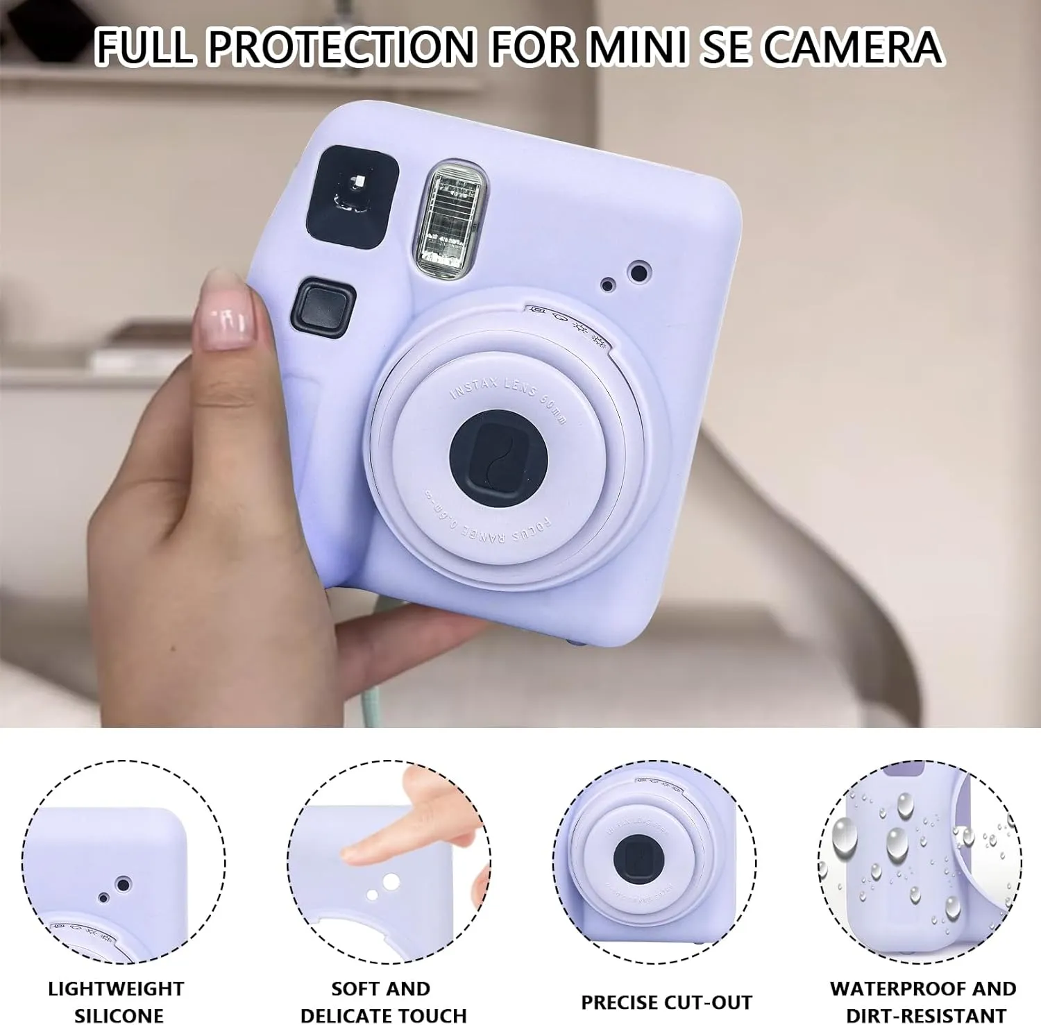 Silicone Case for Fujifilm Instax Mini SE Instant Camera Case |Soft Protective Camera Cover with Adjustable Shoulder Strap - Purple