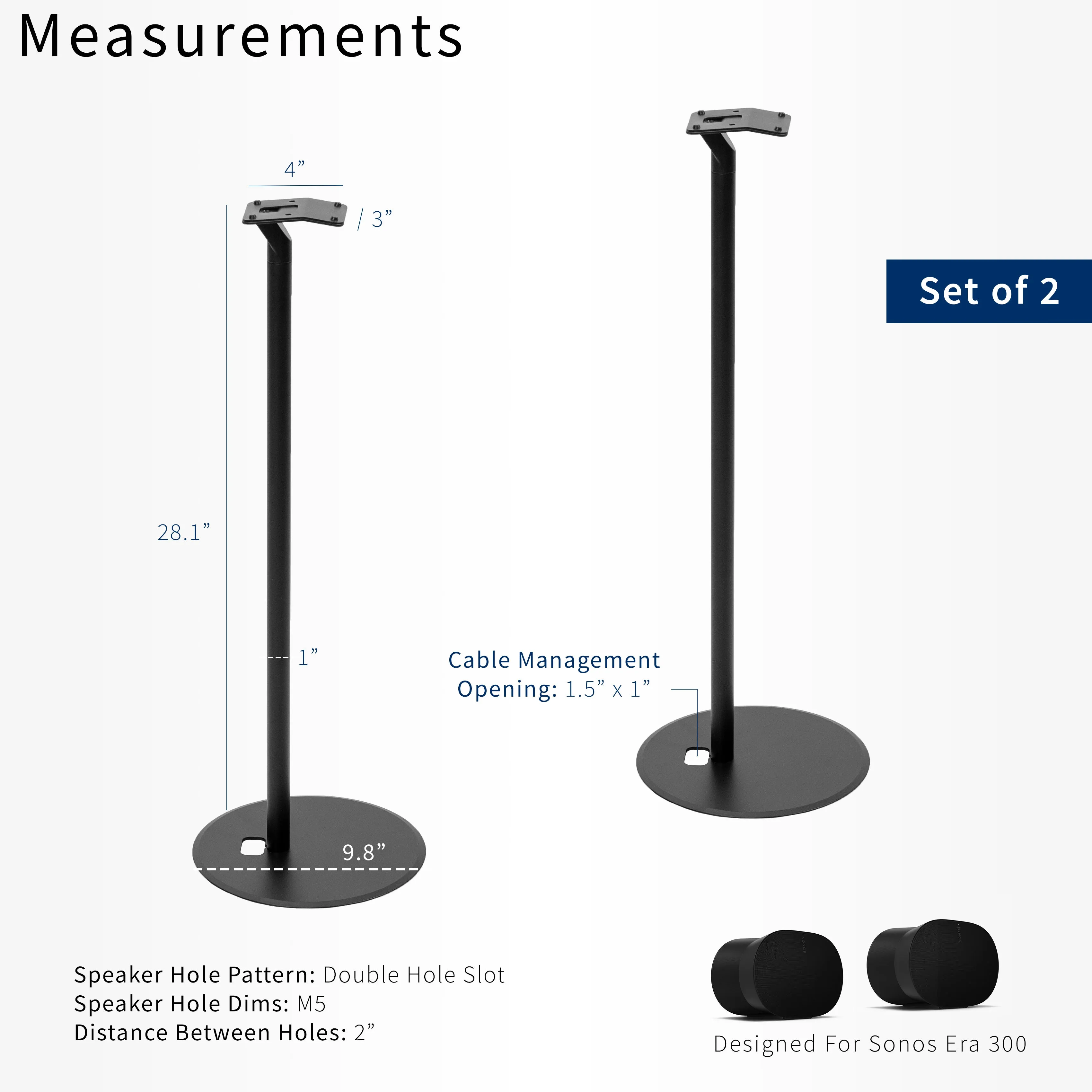 Speaker Stands Designed for Sonos Era 300 Speakers - 2 Pack