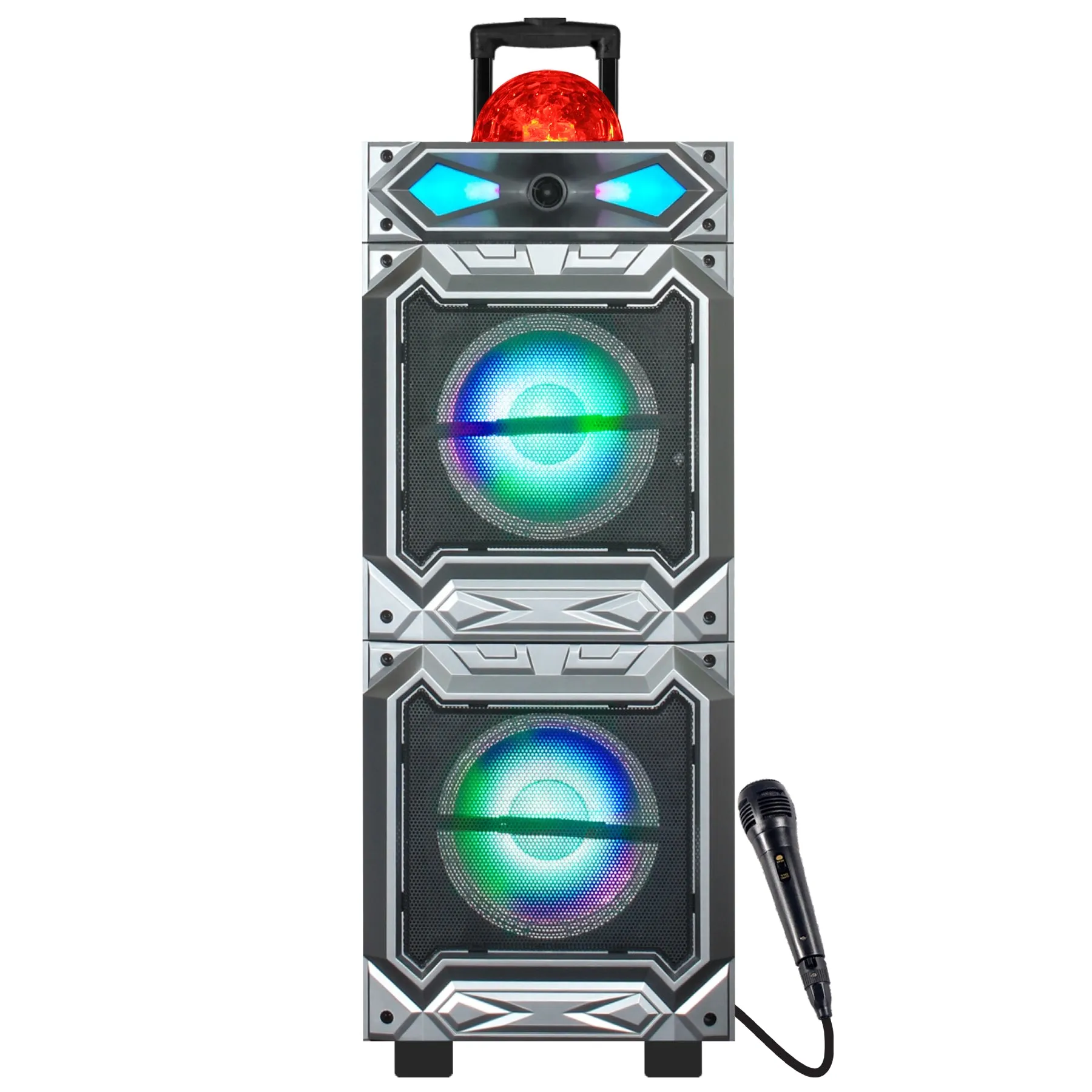 TOPTECH STAR-208, 2 x 8-Inch Bluetooth Speakers with Wired Mic & Dazzling Light Show