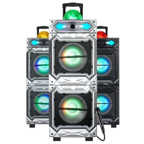 TOPTECH STAR-208, 2 x 8-Inch Bluetooth Speakers with Wired Mic & Dazzling Light Show