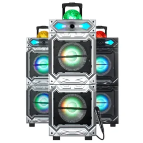 TOPTECH STAR-208, 2 x 8-Inch Bluetooth Speakers with Wired Mic & Dazzling Light Show