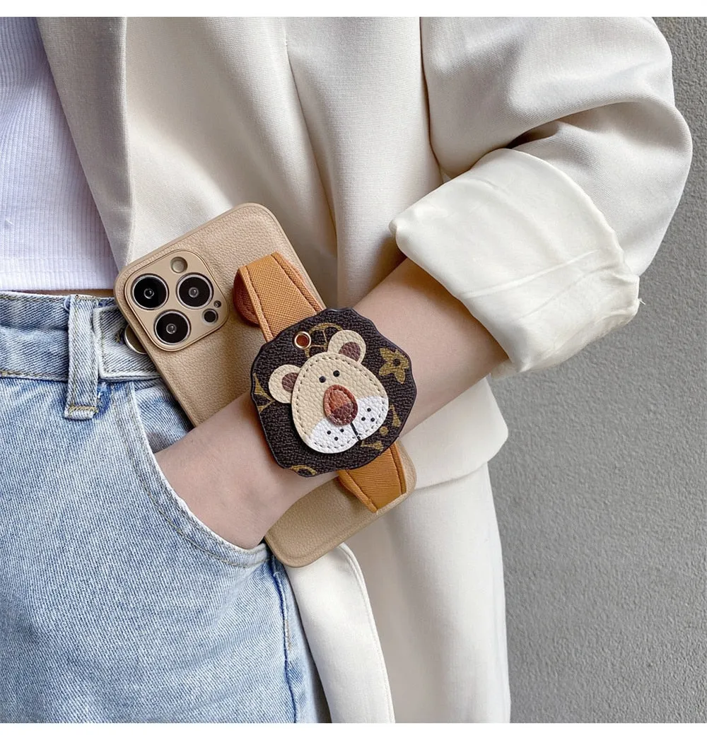 Vintage Lion Head Wristlet Crossbody iPhone Case