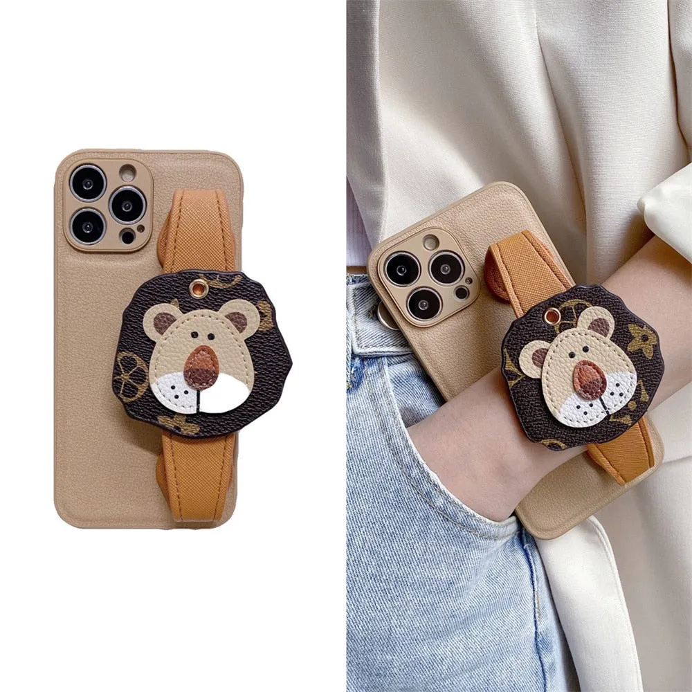 Vintage Lion Head Wristlet Crossbody iPhone Case