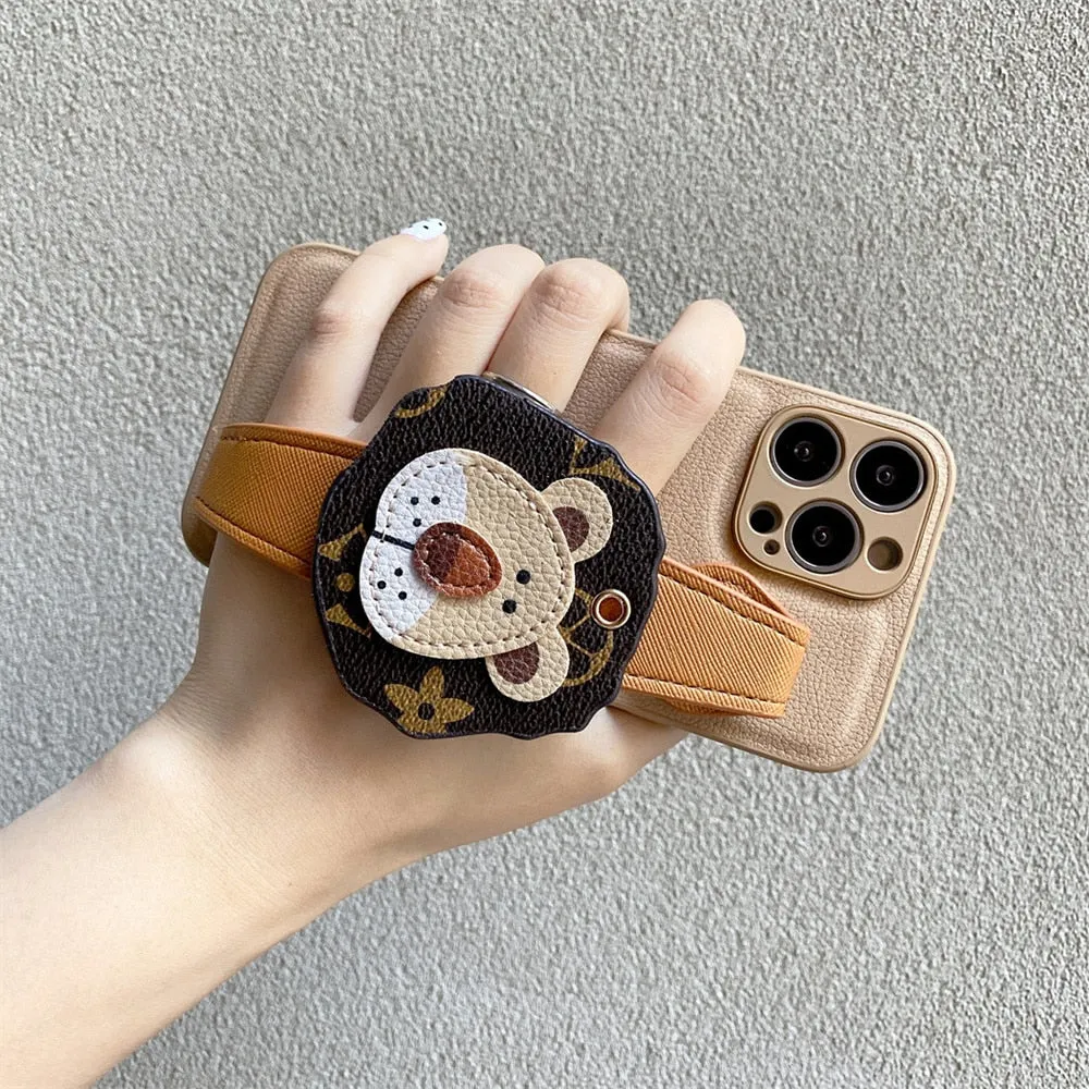 Vintage Lion Head Wristlet Crossbody iPhone Case