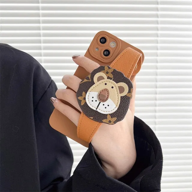 Vintage Lion Head Wristlet Crossbody iPhone Case