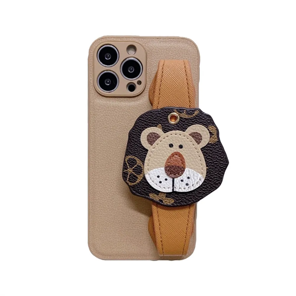 Vintage Lion Head Wristlet Crossbody iPhone Case