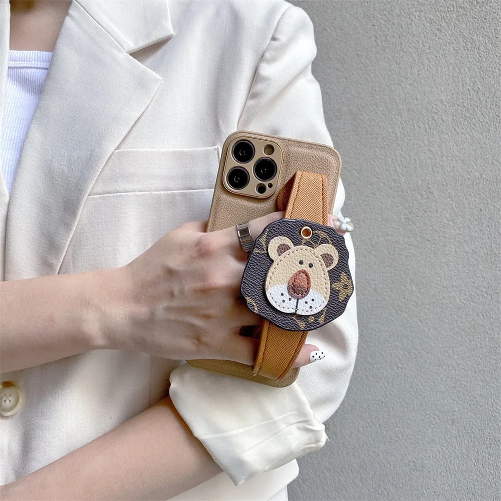 Vintage Lion Head Wristlet Crossbody iPhone Case