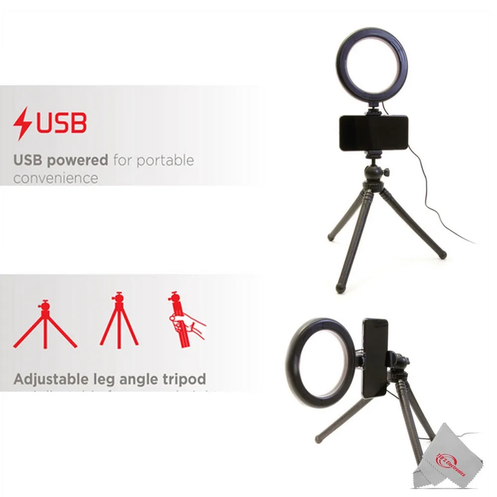 Vivitar Vlog Podcast Essentials 6 Inch LED Ring Light Dimmable Lamp for Iphone Smartphone with 12 Inch Stand