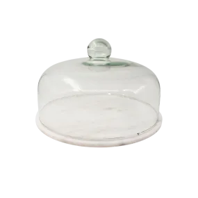 WHITE MARBLE BOARD W/GLASS DOME 30X20.5CM