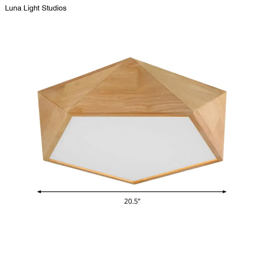 Wood Pentagon LED Flush Ceiling Light - Japanese Style, Beige - 16.5"/20.5" Width