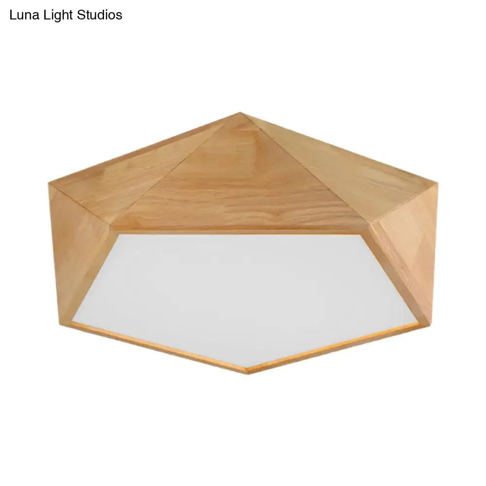 Wood Pentagon LED Flush Ceiling Light - Japanese Style, Beige - 16.5"/20.5" Width
